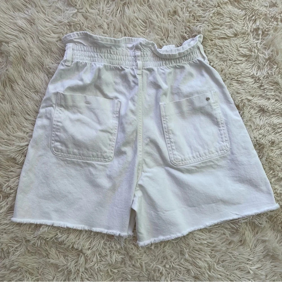 Zara paperbag elastic waist high rise front pockets belted white denim shorts 6 - Picture 6 of 8